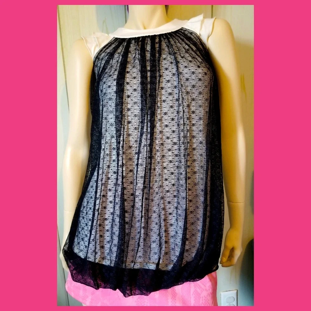 Girl’s Hanna Andersson 2-Tone Sheer Black Pleated Lace Bubble Shift Party Dress